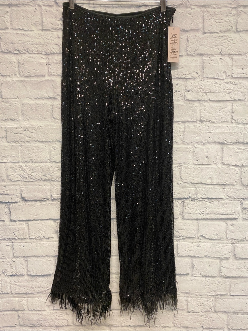 NWT Nanette Lepore Black Sequin High Rise Wide Leg Pants Size Small